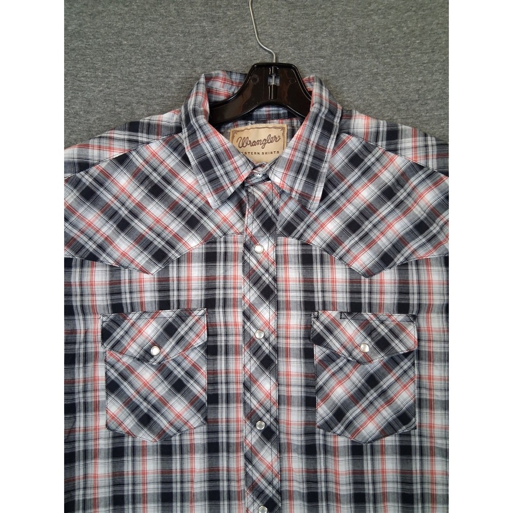Wrangler Mens Shirt L Black Orange Plaid Pearl Snap Western Rodeo Ranch Cowboy
